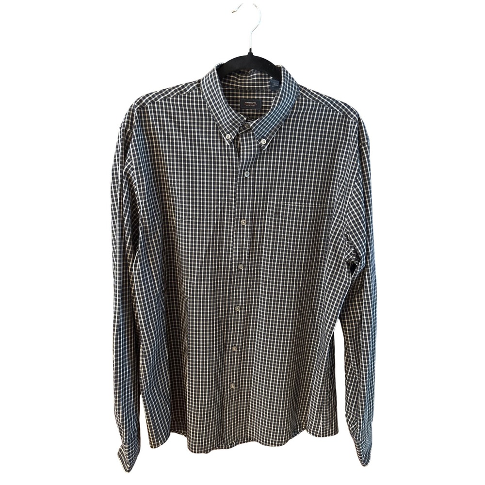 Arrow USA 1851 Mens Grid Check Button Down Shirt Large L Long Sleeve